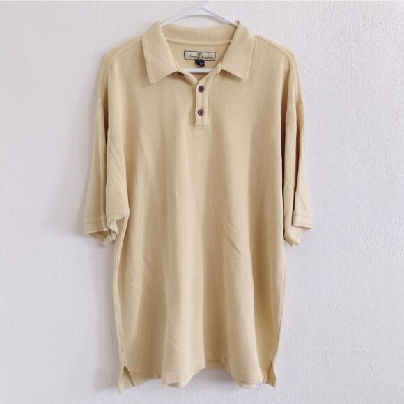 Tommy Bahama Golf Polo Mens L Silk Blend Yellow Ribbed Short Sleeve - Picture 1 of 8